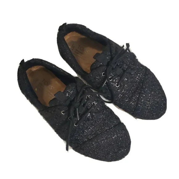 Toms Shoes Saletoms Womens Black Tweed Knit Lace Up Sneakers